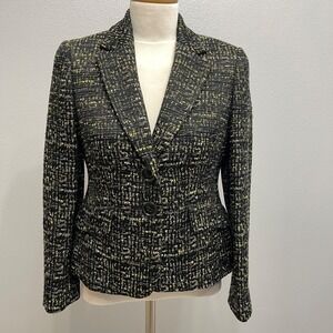 Kasper Women's Blazer Jacket 4 Petite 4P‎ Black Yellow Multicolor Lined LS
